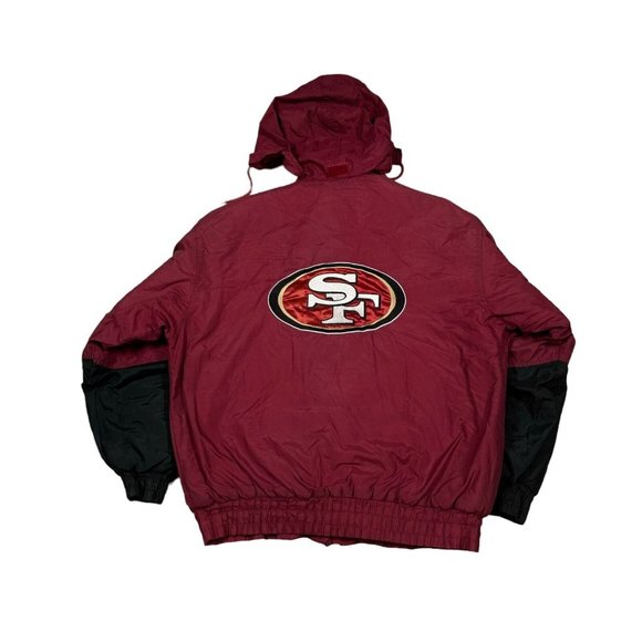 Vtg 90’s San Francisco 49ers Logo 7 Game Day Puffer Jacket Hood Sz M‎ Black/Red - Picture 12 of 16